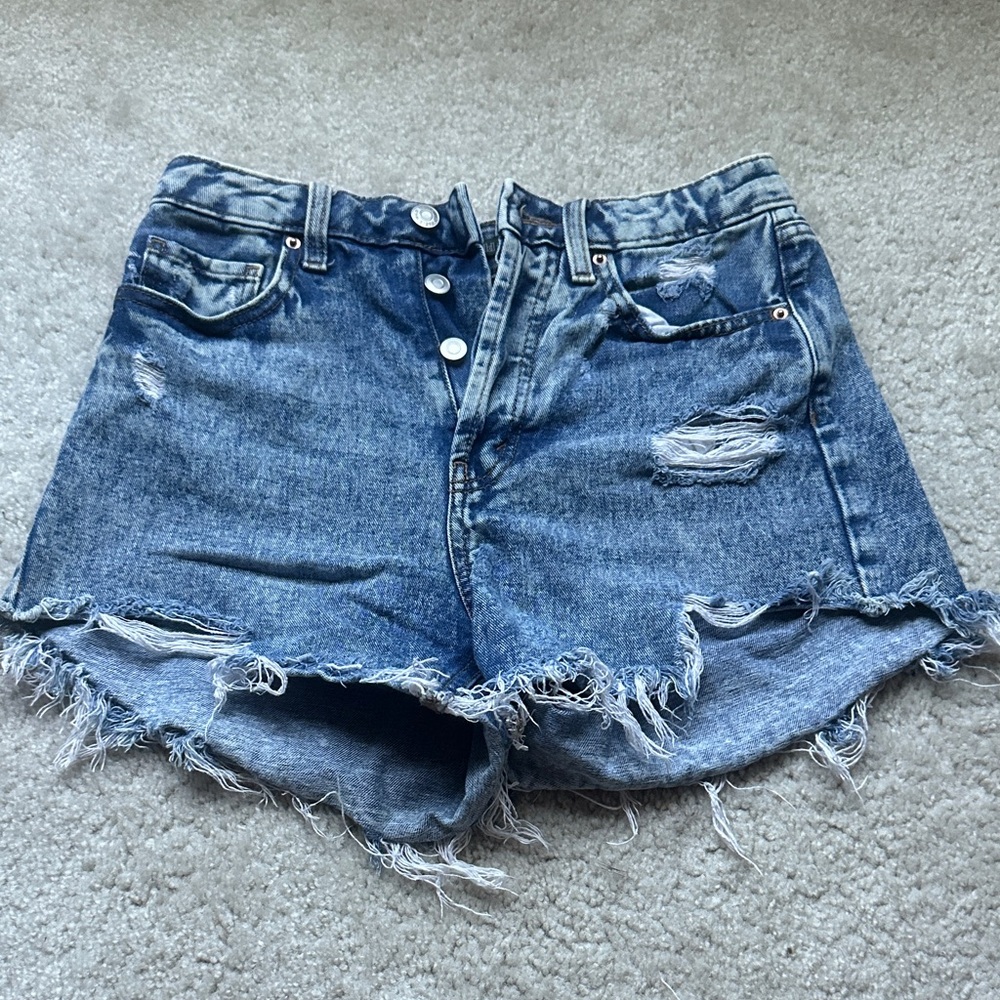Stylish Distressed Blue Denim Jean Shorts